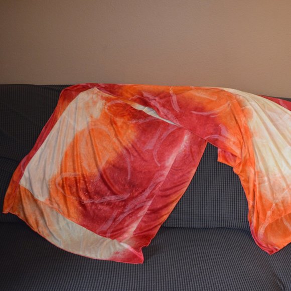 Shawl Scarf with Pouches Orange-Red-Yellow Wide White Prints Silky Wrap 70'x25' - Picture 13 of 13